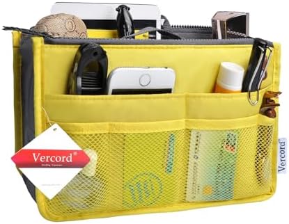 Vercord Purse Organizer Insert for Handbags Bag Organizers Inside Tote Pocketbook Women Nurse Nylon 13 Pockets Yellow Large - Image 2