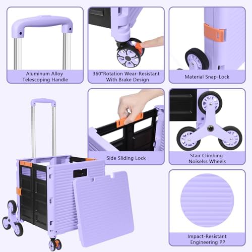 FELICON SELORSS Folding Utility Climber Cart Portable Rolling Crate-Purple - Image 2