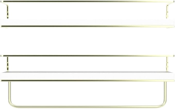 Shario White Floating Shelves - Set of 2, Wall Mounted Hanging Shelves with Golden Towel Rack, Decorative Storage Shelves for Bathroom, Kitchen, Living Room & Bedroom (White Gold, 15.7 Inches) - Image 5