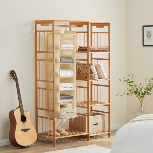 YOUDENOVA Hanging Closet Organizer, Closet Organizers and Storage, Beige | 6-Shelf Hanging Clothes Organizer with Waterproof Oxford Fabric, Ideal for Dorm Room Essentials, Clothes & Shoes - Image 2