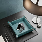 Valet Tray Desktop Storage Organizer – Vegan Leather Catchall Bedside Vanity Tray Nightstand Caddy Holder for Remote Controller, Watch, Keys, Phone, Wallet, Coin, Jewelry, Stone Green - Image 5