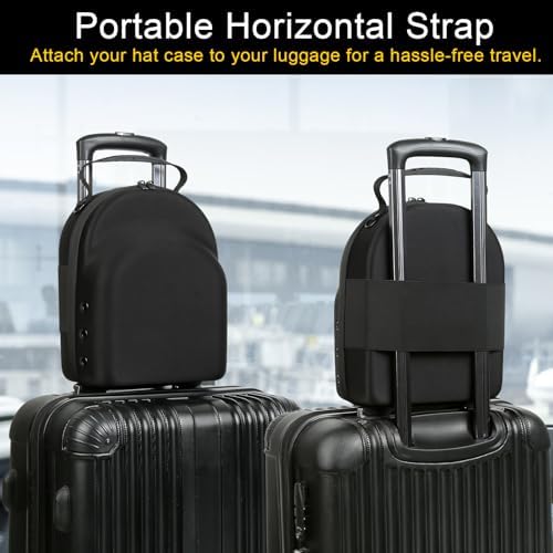 GERMUN Hard Baseball Hat Case with 6pcs Hat Hooks, Hat Carrier Travel Case with Adjustable Shoulder Strap, Hat Cap Case for 6 Baseball Caps - Perfect for Traveling (Black) - Image 5