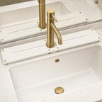 2PCS Stone Faucet Mat for Kitchen Sink, Water Absorbing Sink Tray Organizer for Bathroom Counter, Diatomite Soap Dish Coaster Caddy Riser, Sponge Holder Dispenser Mat, Gold White 23.6" x 4", 1 Set by Razborci