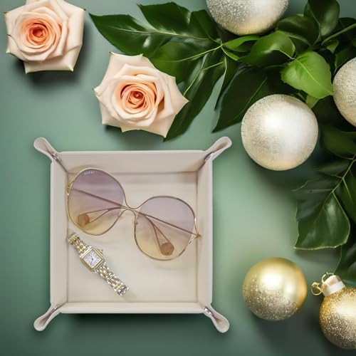 UnionBasic Valet Tray, Jewelry Tray for Rings Watches Earrings, Entryway Catchall Caddy for Coins Keys Change, Nightstand Organizer Bedside Valet Holder, Trays for Electronic Gadgets, Lychee Beige - Image 6
