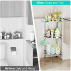 HapiRm Standing Corner Shower Caddy - 3 Tier Shower Organizer Corner with Soap Holder and 4 Hooks, Rustproof Bathroom Storage Shelves with Adhesives, Silver - Image 6