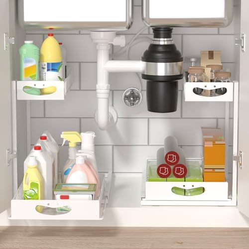 Under Sink Organizer with Pull-Out Drawers,Kitchen Sink Organizer,2 Tier Bathroom Organizers And Storage,Bathroom Accessories Set,White 2 Pack - Image 4