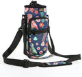 Nuovoware Water Bottle Carrier Bag, 750ml Bottle Pouch Holder, Adjustable Shoulder Hand Strap 2 Pocket Sling Neoprene Sleeve Sports Accessories for Hiking Travelling Camping, Green Bird+Blossoms by NUOVOWARE