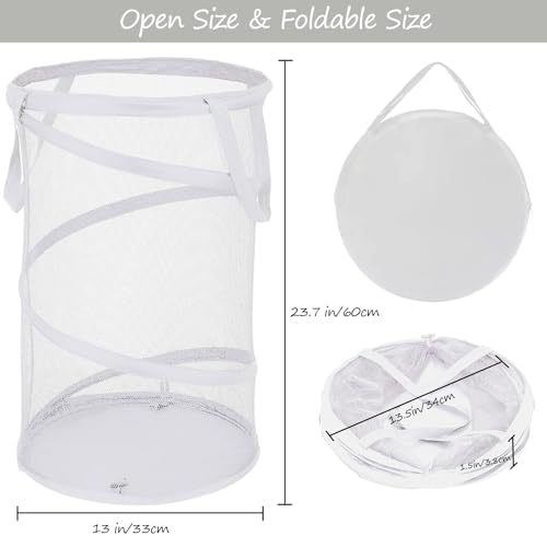 BATTOO Collapsible Laundry Basket Foldable Mesh Pop Up Hamper with Handles for Laundry Room, Bathroom, Kids Room, College Dorm, Travel, Storage Organizer White - Image 2