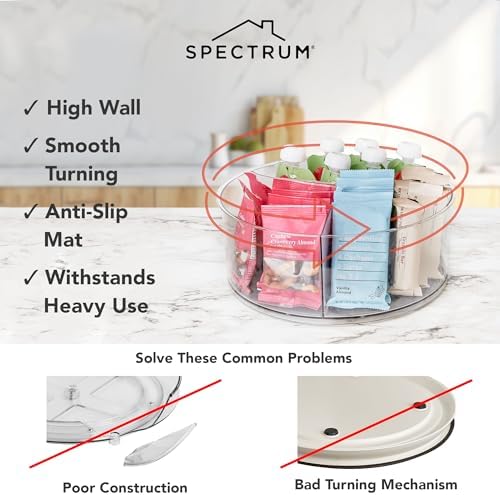 Spectrum Extra Large High Wall Turntable 12.25 in Pack of 2 Charcoal Gray XL Tall Lazy Susan Rotating Organizer for Kitchen Countertop Bath Cabinet Refrigerator Pantry Shelf Under Sink Organization - Image 3