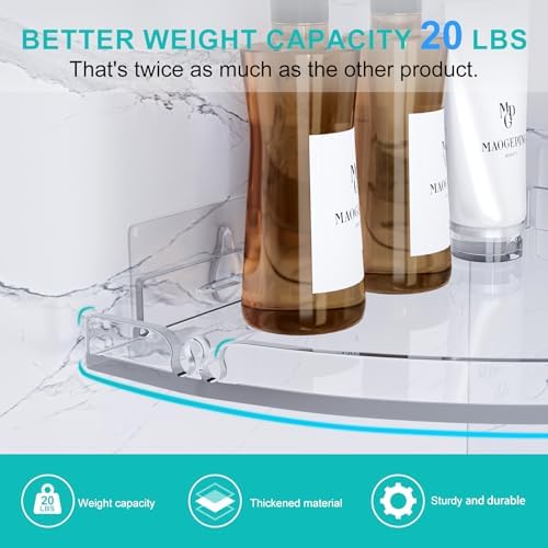 Acrylic Corner Shower Shelves, Adhesive Shower Caddy Organizer for Bathroom Storage Home Decor, Clear Rustproof No Drilling Wall Shelf, 2-Pack - Image 4