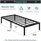 Maenizi Heavy Duty Narrow Twin Bed Frame, 14 Inch Metal Platform 30x75 Inch - Image 2