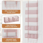 VyGrow Over The Door Organizer, Metal Door Organizer Hanging with 5 Adjustable Baskets and Coat Hook, Behind The Door Storage for Bedroom Closet Bathroom Pantry Cabinet Kitchen, Pink - Image 5