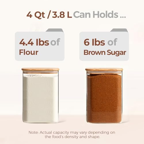 ComSaf Flour Sugar Storage Containers 4 Qt, Set of 2 Glass Flour Container - Image 3