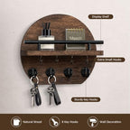 Nekon Key Holder for Wall, 9.8 Inch Round Wall Decor, Brown - Image 2