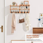 29" Coat Rack Wall Mount with Shelf, Pine Two-Tier Wall Shelf Mounted Coat and Key Hanger with 7 Heavy Duty Hooks 4 Key Hooks, Entryway Key Holder with Mail Holder for Bedroom,Living Room (Wood) - Image 3