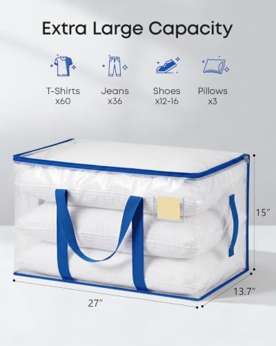 Heavy Duty Moving Bags Heavy Duty Extra Large, Premium Storage Bags with Durable Zippers, Reinforced Handles, Moving Supplies for Clothes, Bedding, College Dorm Essentials, 8 Pack Clear Blue - Image 5