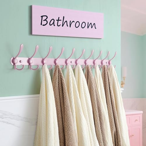 Dseap Coat Rack Wall Mount - 38” Long 10-Tri-Hooks Heavy Duty Coat Hanger Rail Wall Hooks for Hanging Coats Hats Clothing Clothes Purse Mudroom Entryway, Pink, Pack of 2 - Image 4