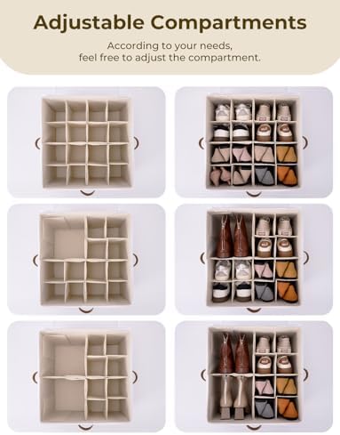 StorageWorks 16-Pair Fabric Shoe Storage Box for Closet, Brown and White - Image 4