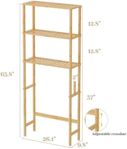 Over The Toilet Storage, Freestanding 3-Tier Bamboo Bathroom Shelves, Above Toilet Organizer for Home Washroom, Bathroom Decor (Natural) - Image 2