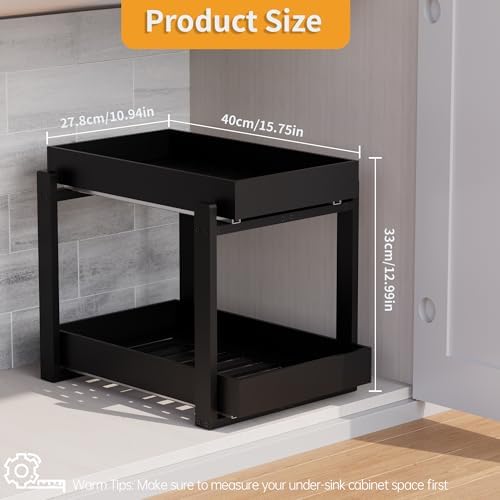 Bamboo Under Sink Organizer 2 Tier Pull Out Cabinet Storage Drawer - Image 2