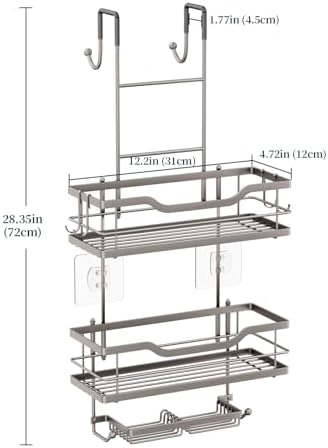 Consumest Over The Door Shower Caddy - 3 Tier Shower Organizer Hanging with Soap Holders, Large Capacity Shower Shelves with 6 Hooks, Bathroom Rack and Storage, Sand Nickel - Image 5