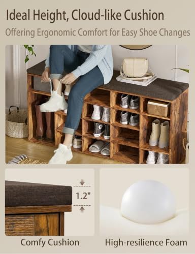 DINZI LVJ Shoe Storage Bench, 20-Cubby Shoe Rack Bench with Cushion - Image 5