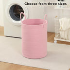 Laundry Basket Hamper Tall Rope Storage Woven for Blanket toys Dirty Clothes in Living Room Bathroom Bedroom (Pink, 60L/15.8Gal) - Image 2