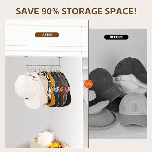 Viklluyr Hat Rack Baseball Cap Wall Organizer - Closet Hats Holder with 20 Hooks - Metal Caps Storage Wall Mounted Hat Hanger Set of 2 for Closet Door Bedroom Entryway Laundry(Grey) - Image 6