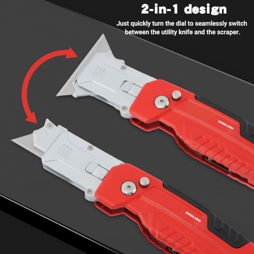 2 In 1 Folding Scraper Utility Knife, 3 Blades, Quick-Change - Image 5