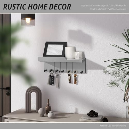 Rebee Vision Key Holder Wall Mount with 7 Hooks for Room Decor, Light Gray - Image 2