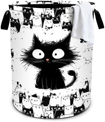 Cat Laundry Basket Storage Bin Foldable Laundry Hamper Clothes Storage Bucket Organizer 19.6x15.7 Inch For Laundry Room/Bedroom/Bathroom by Bzocm