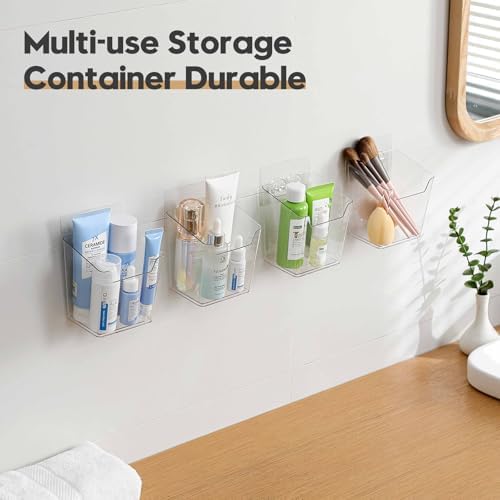 Clear Inside Cabinet Door Organizer, 6 Pack Plastic Wall Storage Bin Adhesive, Vertical Versatile Caddy Makeup Brush Pen Holder for Small Spaces in Bathroom, Office, Kid's Room Organization, No-Drill - Image 3