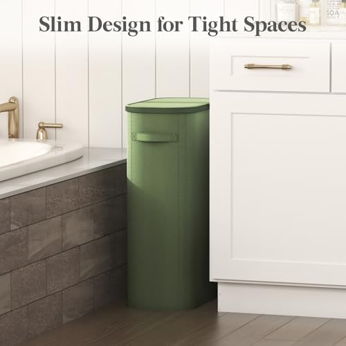 Lifewit Slim Laundry Basket with Lid and Removable Bag, 65L, Green - Image 2