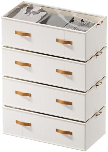 FHSQX 4 Pack Under Bed Storage Bins,10 Inch Tall,White, 31.5x15.8x10 inch by FHSQX