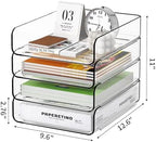 FANXIYQ 4-Tier Acrylic Paper Tray Organizer, Clear Stackable Desk File Organizer for Documents, Files, Letters, A4 Paper, Books, Notes, Mail & Paper Storage, Office Classroom Home - Image 6