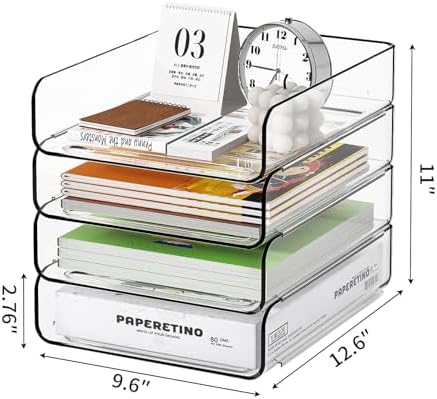 FANXIYQ 4-Tier Acrylic Paper Tray Organizer, Clear Stackable Desk File Organizer for Documents, Files, Letters, A4 Paper, Books, Notes, Mail & Paper Storage, Office Classroom Home - Image 6