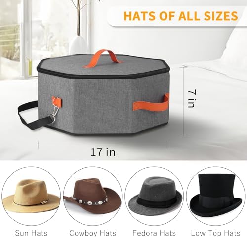 kushon Hat Storage Box for Women & Men, Hardboard Support Cowboy Hat Boxes with 1 Door Hook Hat Organizer for Travel(Grey) - Image 4