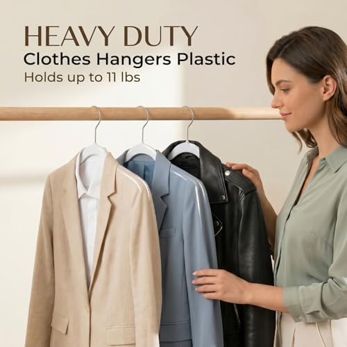 SMARTOR Plastic Hangers 50 Pack - Thin Clothes Hangers Heavy Duty | Durable, Lightweight, Space Saving, Slim Hangers Plastic, Dorm Room Essentials for College Students - White - Image 4