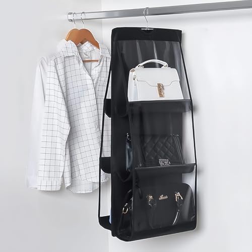 HAN SHENG 6-Pocket Clear Hanging Purse Organizer for Closet, Black, 2 Pack - Image 5