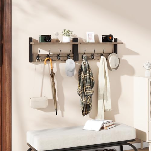 YMYNY Coat Rack Wall Mount with Shelf and Hooks, Silver Gray UHWS001Y-2 - Image 3
