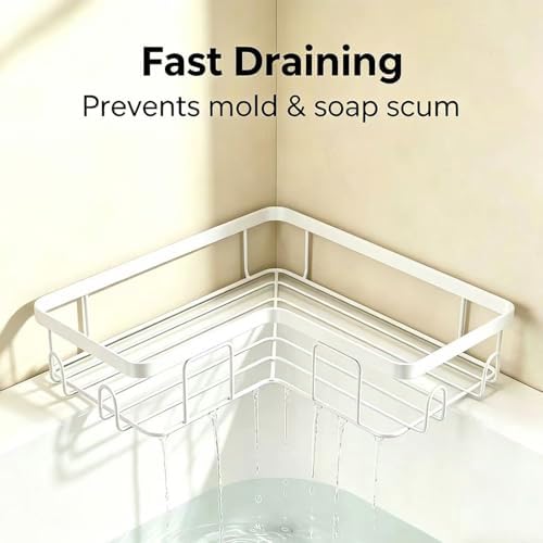 Shower Caddy 2 Pack, No Drilling Adhesive Bathroom Organizer Shelf Rack, Corner Shower Shelf with Hooks for Home Decor & Storage - Image 7