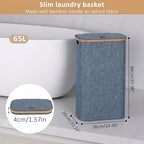iEGrow 65L Slim Laundry Hamper, Narrow Laundry Basket with Lid,Foldable Clothes Hamper with Bamboo Handles,Hamper Basket with Removable Inner Bag for Laundry Room Bedroom College Dorm,17.17 Gals Blue - Image 2