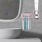 5 Slots Wall Mount Toothbrush Holder with Cover, Self Adhesive Toothbrush Storage Organizer for Shower, Toothbrush Hanger with Automatic Toothpaste Squeezer Dispenser (Pink) - Image 6