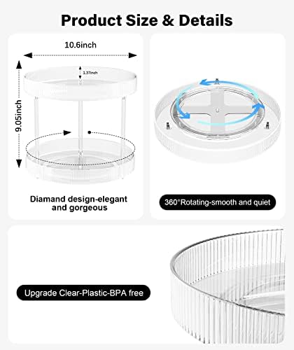 Acina 2-Tier Bathroom Countertop Organizer: 360° Clear Lazy Susan Rotating Storage Tray - Spinning Perfume Cosmetics Vanity Shelf for Bathroom Cabinet, Kitchen (Large) - Image 4