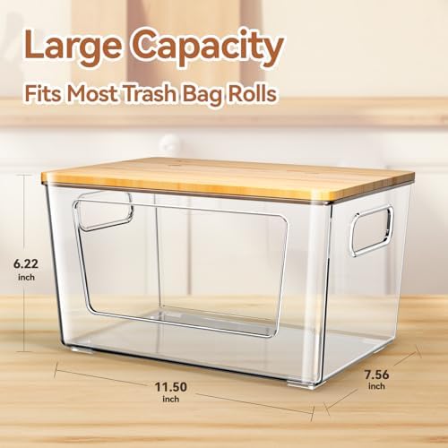 spospo 2 Pack Trash Bag Holder with Bamboo Lid Stackable Trashbag Dispenser - Image 3