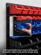 90Pcs Wall Mounted Storage Organizer Bins with Rack, Nuts, Bolts, and Hardware for Screws, Nails, Beads,Small Parts (Red, Blue, Black) - Shop,Garage Tool Storage Solution - Image 6