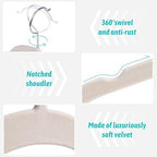Sishynio Velvet Hangers 100 Pack, Non-Slip Slim Felt Clothes Hangers Beige | Space-Saving Closet Organization; Flocked Surface; 360° Swivel Hooks; For Shirts, Coats, Dresses, Blouses - Image 2