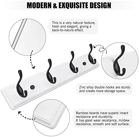 Heavy Duty Wooden Coat Rack, Wall-Mounted, Black Hook White Board, 19 Inch - Image 3