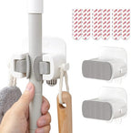 TAILI Mop and Broom Holder Wall Mount Grippers, 3 Hangers and 8 Adhesive Strips, Damage Free Hanging Wall Mount, Household Cleaning Organizer for Organization and Storage, Holds up to 4 lbs, Grey by TAILI