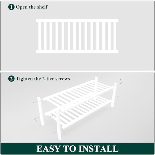 Smiry Bamboo Shoe Rack, 14 Vertical Slats, 2 Tier - 26.8" Wide, White - Image 5